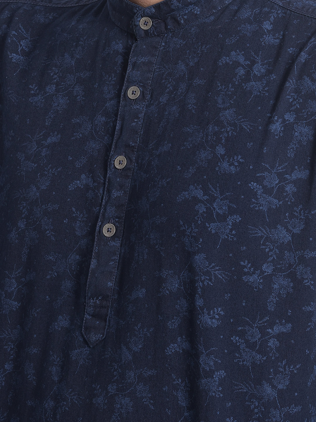 Navy Blue Floral Kurta-Men Kurtas-Crimsoune Club