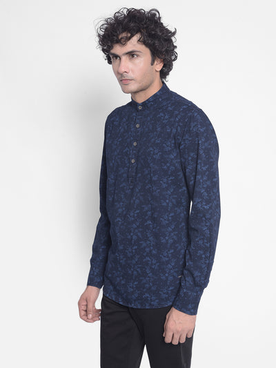 Navy Blue Floral Kurta-Men Kurtas-Crimsoune Club