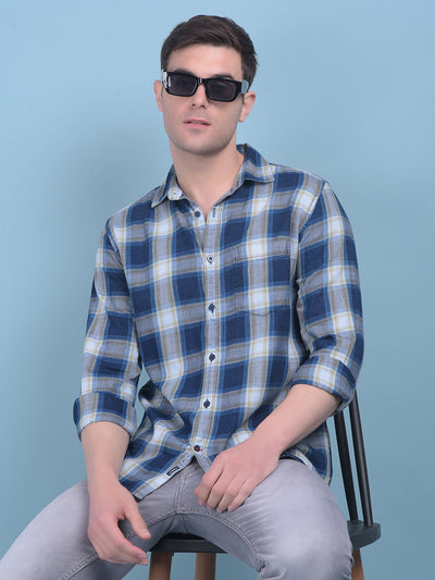 Blue Tartan Check 100% Cotton Shirt-Men Shirts-Crimsoune Club