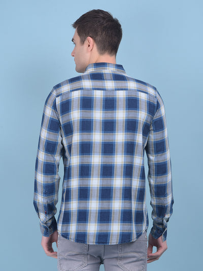 Blue Tartan Check 100% Cotton Shirt-Men Shirts-Crimsoune Club