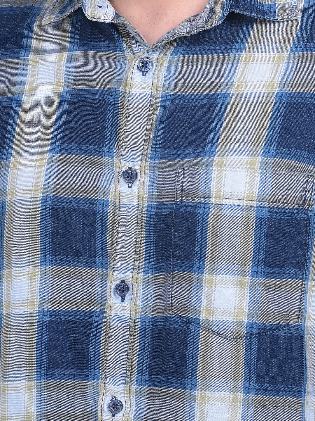 Blue Tartan Check 100% Cotton Shirt-Men Shirts-Crimsoune Club