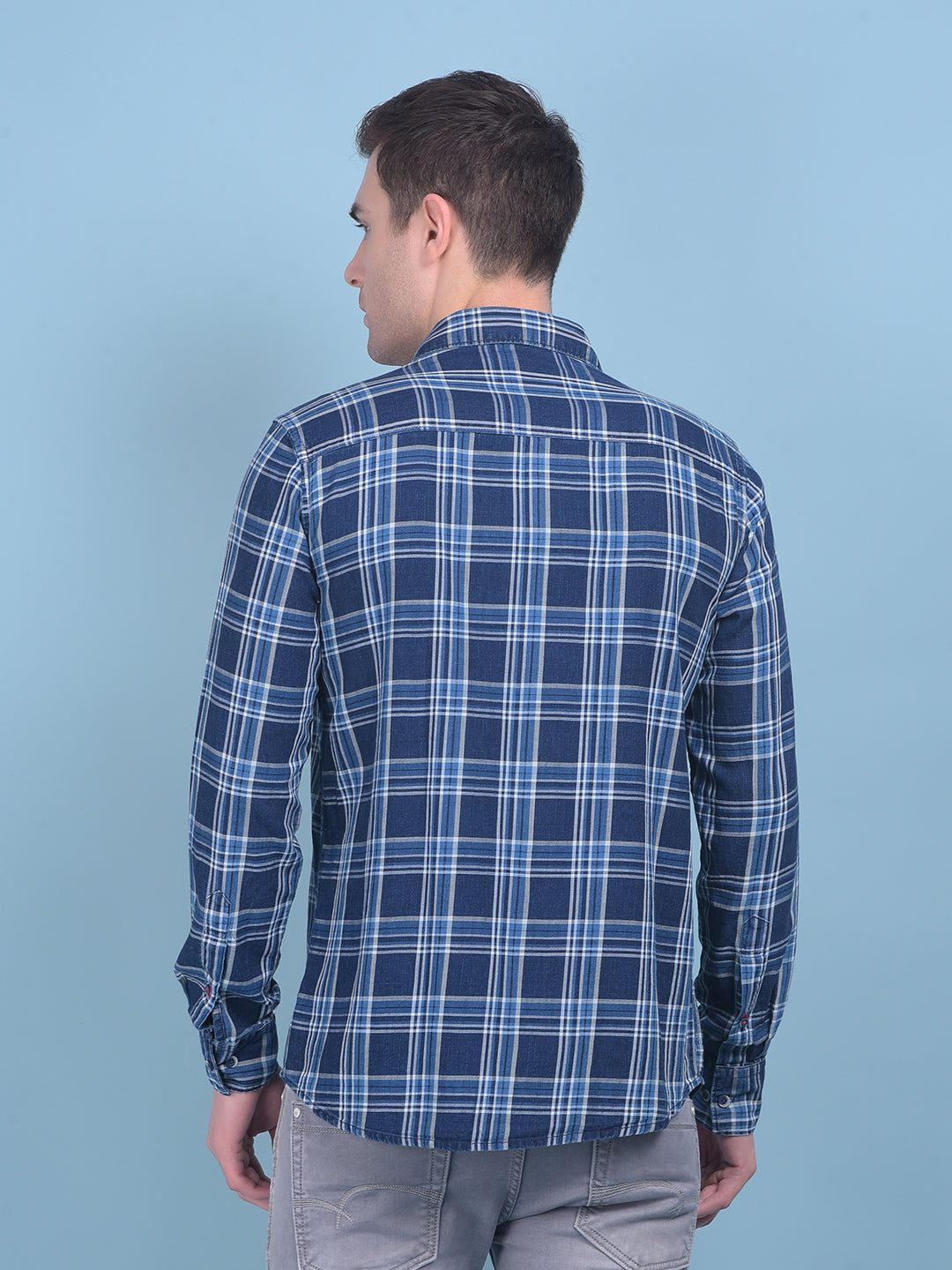 Navy Blue Tartan Check 100% Cotton Shirt-Men Shirts-Crimsoune Club