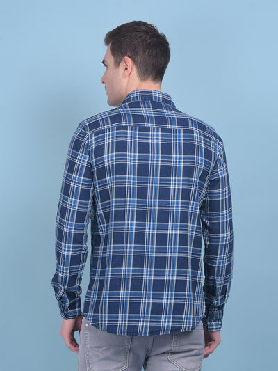 Navy Blue Tartan Check 100% Cotton Shirt-Men Shirts-Crimsoune Club