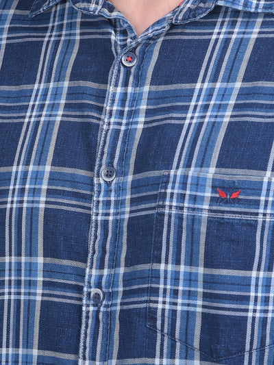 Navy Blue Tartan Check 100% Cotton Shirt-Men Shirts-Crimsoune Club