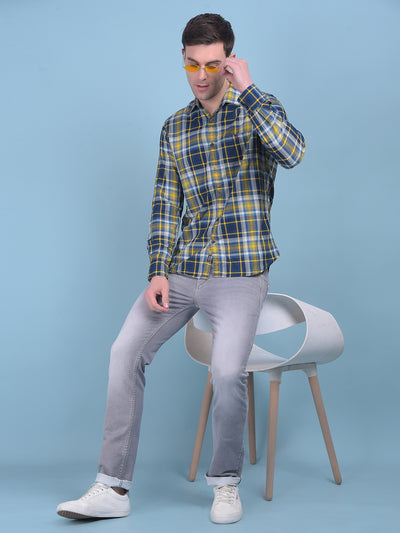 Mustard Tartan Check 100% Cotton Shirt-Men Shirts-Crimsoune Club