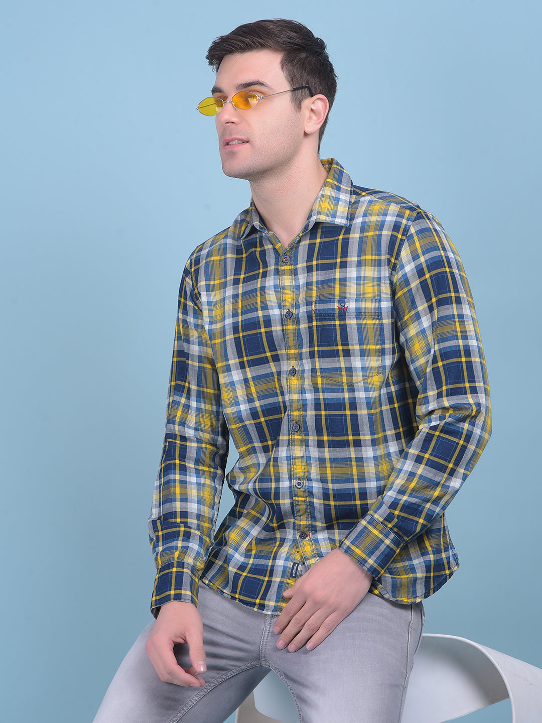 Mustard Tartan Check 100% Cotton Shirt-Men Shirts-Crimsoune Club