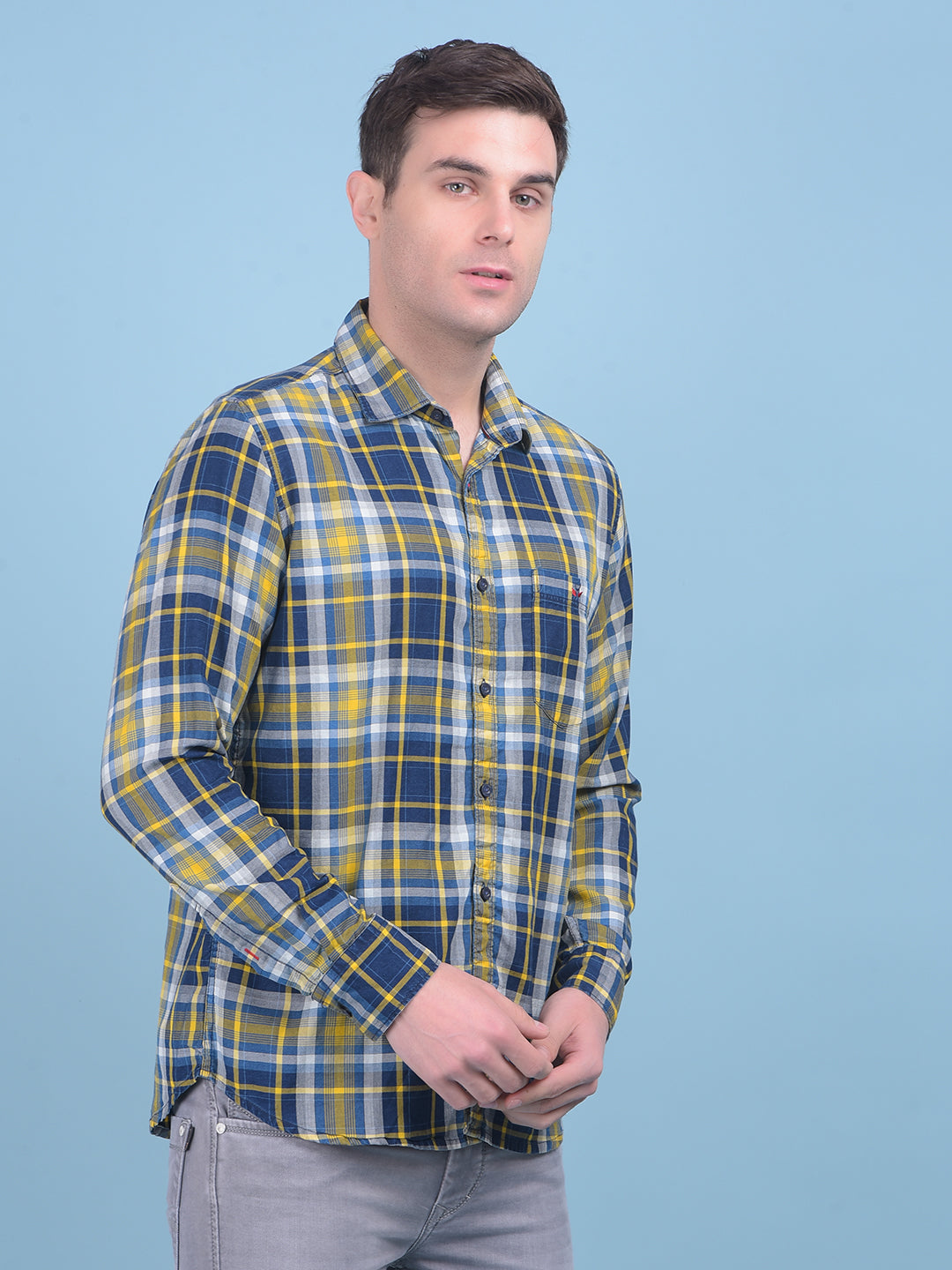 Mustard Tartan Check 100% Cotton Shirt-Men Shirts-Crimsoune Club