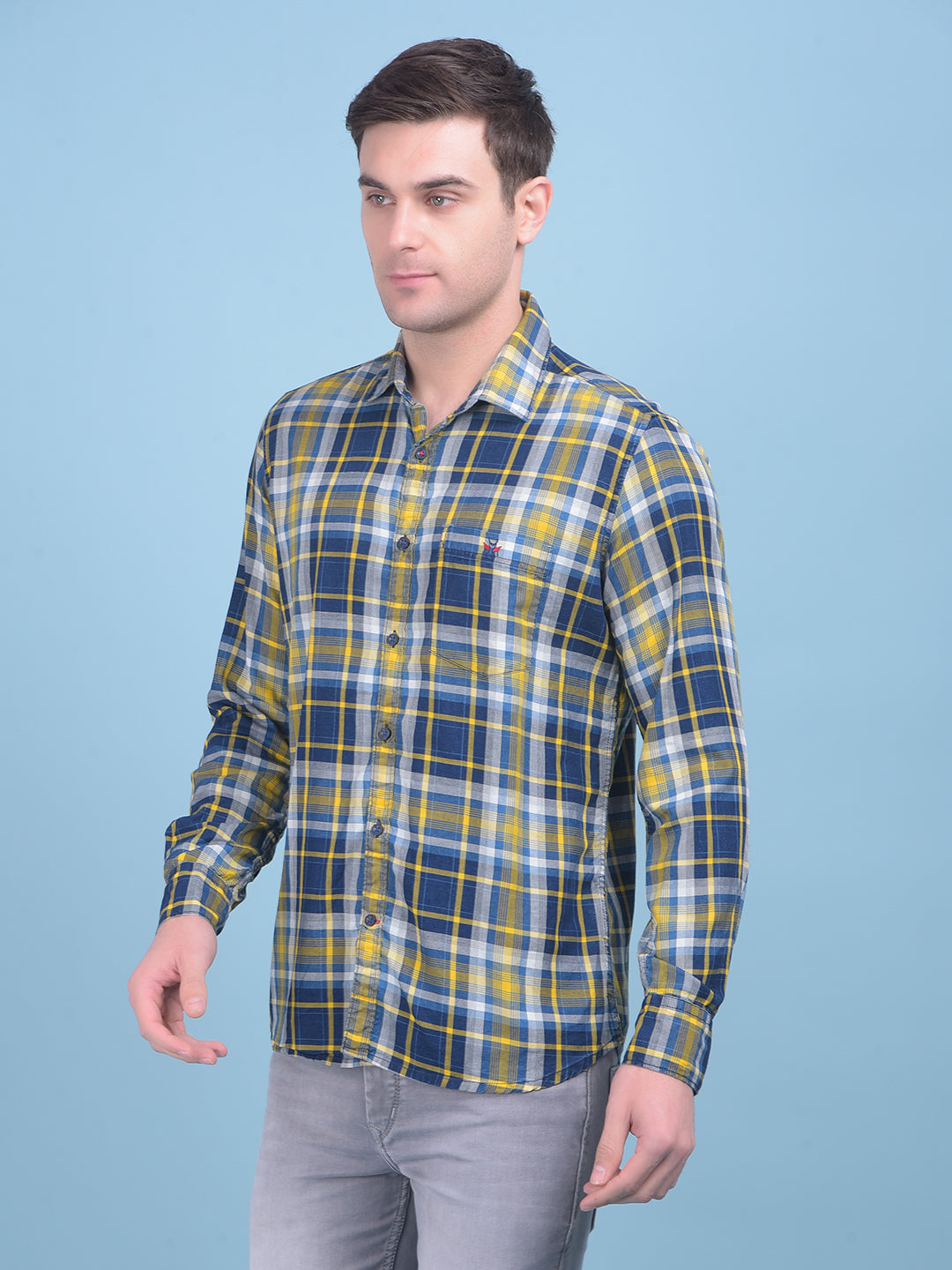 Mustard Tartan Check 100% Cotton Shirt-Men Shirts-Crimsoune Club