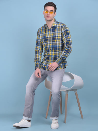 Mustard Tartan Check 100% Cotton Shirt-Men Shirts-Crimsoune Club