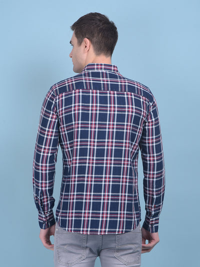 Navy Blue Tartan Check 100% Cotton Shirt-Men Shirts-Crimsoune Club