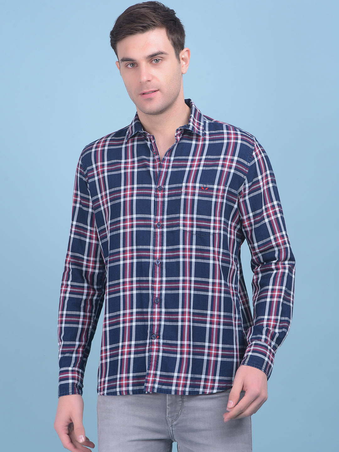 Navy Blue Tartan Check 100% Cotton Shirt-Men Shirts-Crimsoune Club