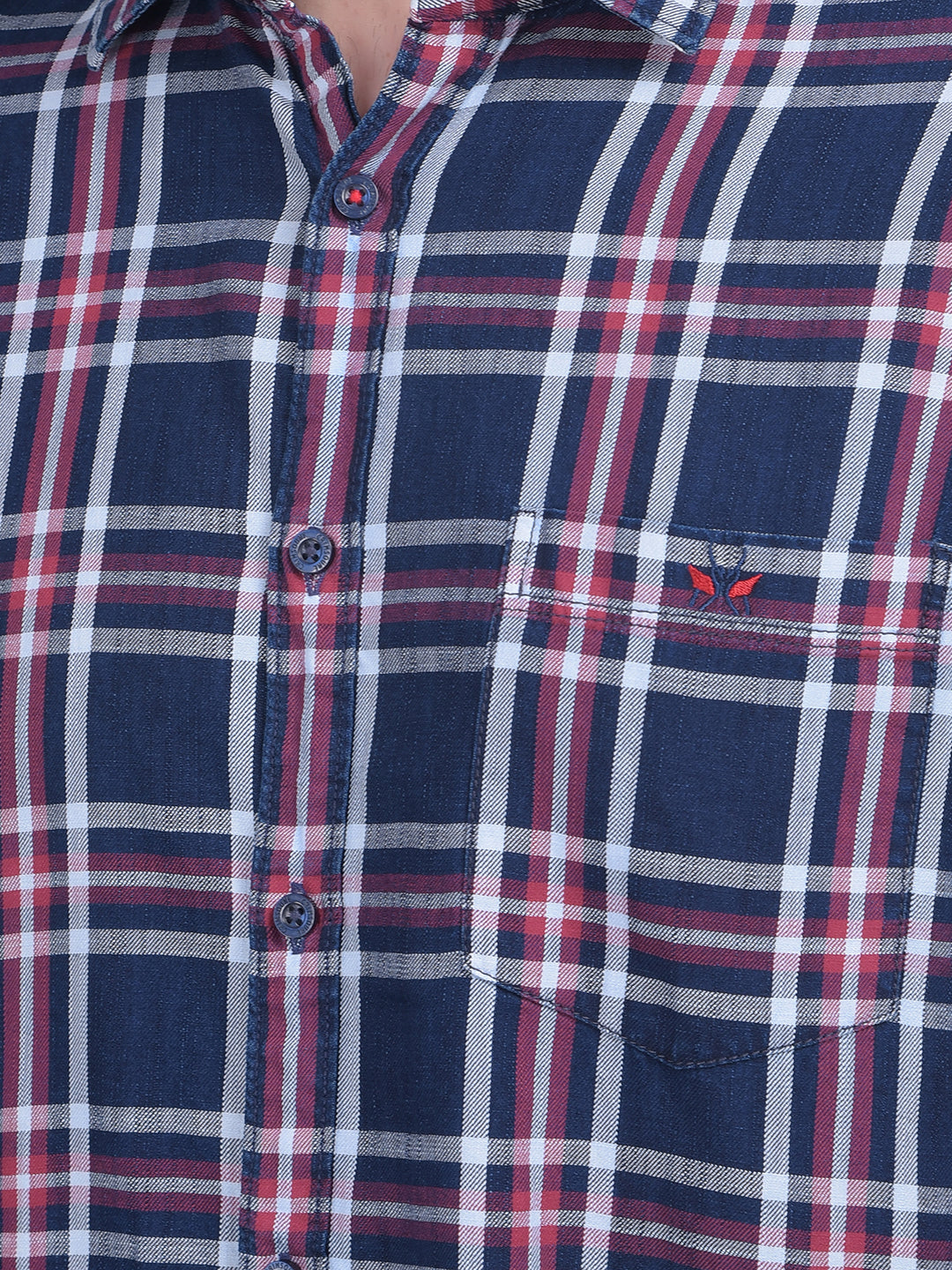 Navy Blue Tartan Check 100% Cotton Shirt-Men Shirts-Crimsoune Club