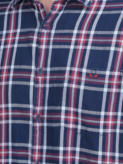 Navy Blue Tartan Check 100% Cotton Shirt-Men Shirts-Crimsoune Club