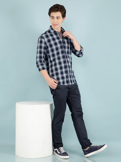 Blue Tartan Check 100% Cotton Shirt-Men Shirts-Crimsoune Club