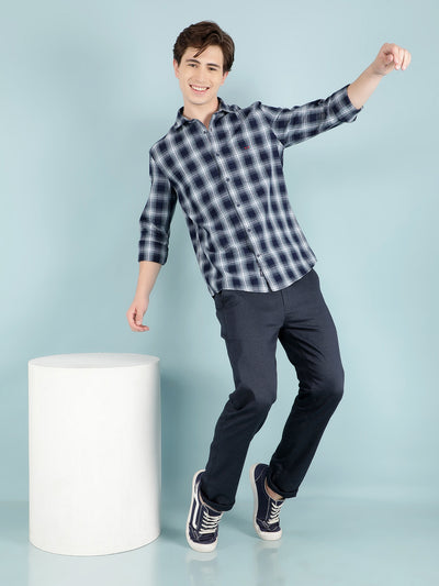 Blue Tartan Check 100% Cotton Shirt-Men Shirts-Crimsoune Club