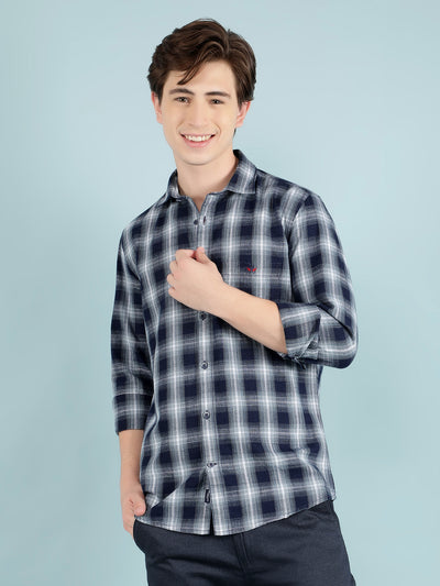 Blue Tartan Check 100% Cotton Shirt-Men Shirts-Crimsoune Club