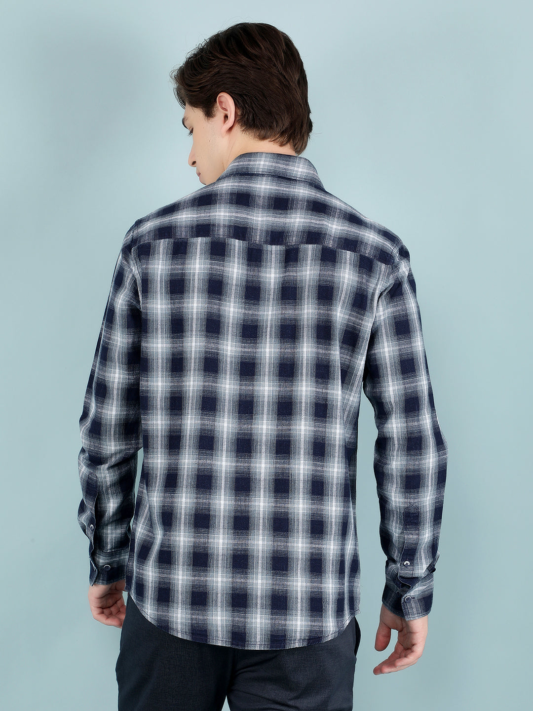 Blue Tartan Check 100% Cotton Shirt-Men Shirts-Crimsoune Club