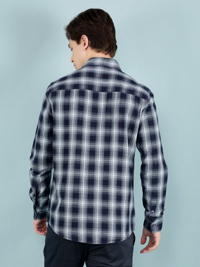 Blue Tartan Check 100% Cotton Shirt-Men Shirts-Crimsoune Club