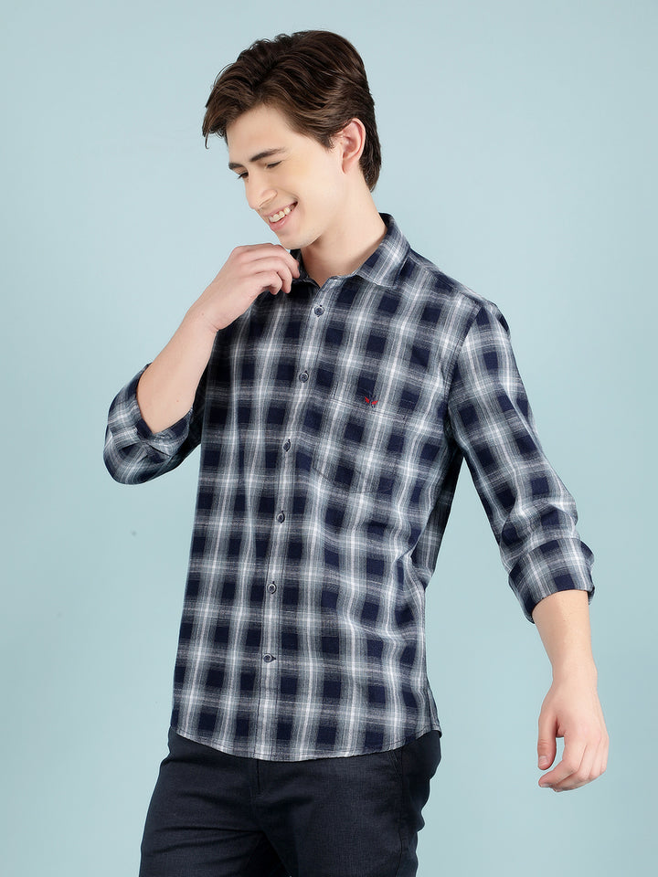 Blue Tartan Check 100% Cotton Shirt-Men Shirts-Crimsoune Club