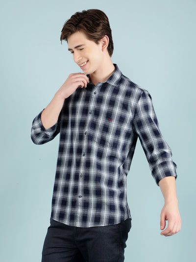 Blue Tartan Check 100% Cotton Shirt-Men Shirts-Crimsoune Club