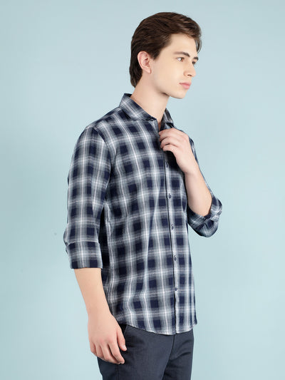 Blue Tartan Check 100% Cotton Shirt-Men Shirts-Crimsoune Club
