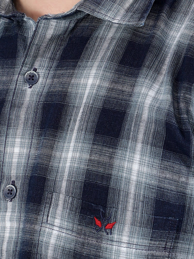 Blue Tartan Check 100% Cotton Shirt-Men Shirts-Crimsoune Club