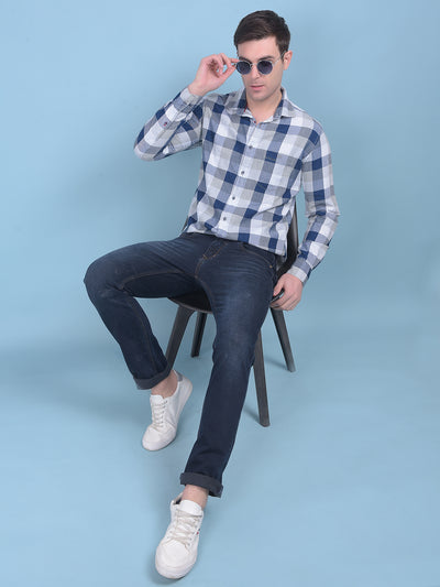 Grey Tartan Check 100% Cotton Shirt-Men Shirts-Crimsoune Club