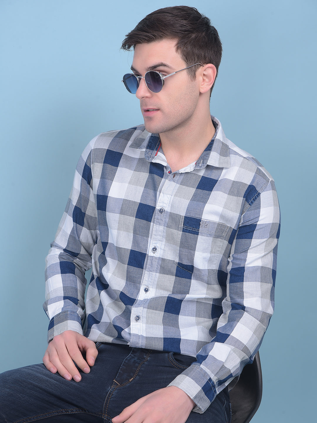 Grey Tartan Check 100% Cotton Shirt-Men Shirts-Crimsoune Club