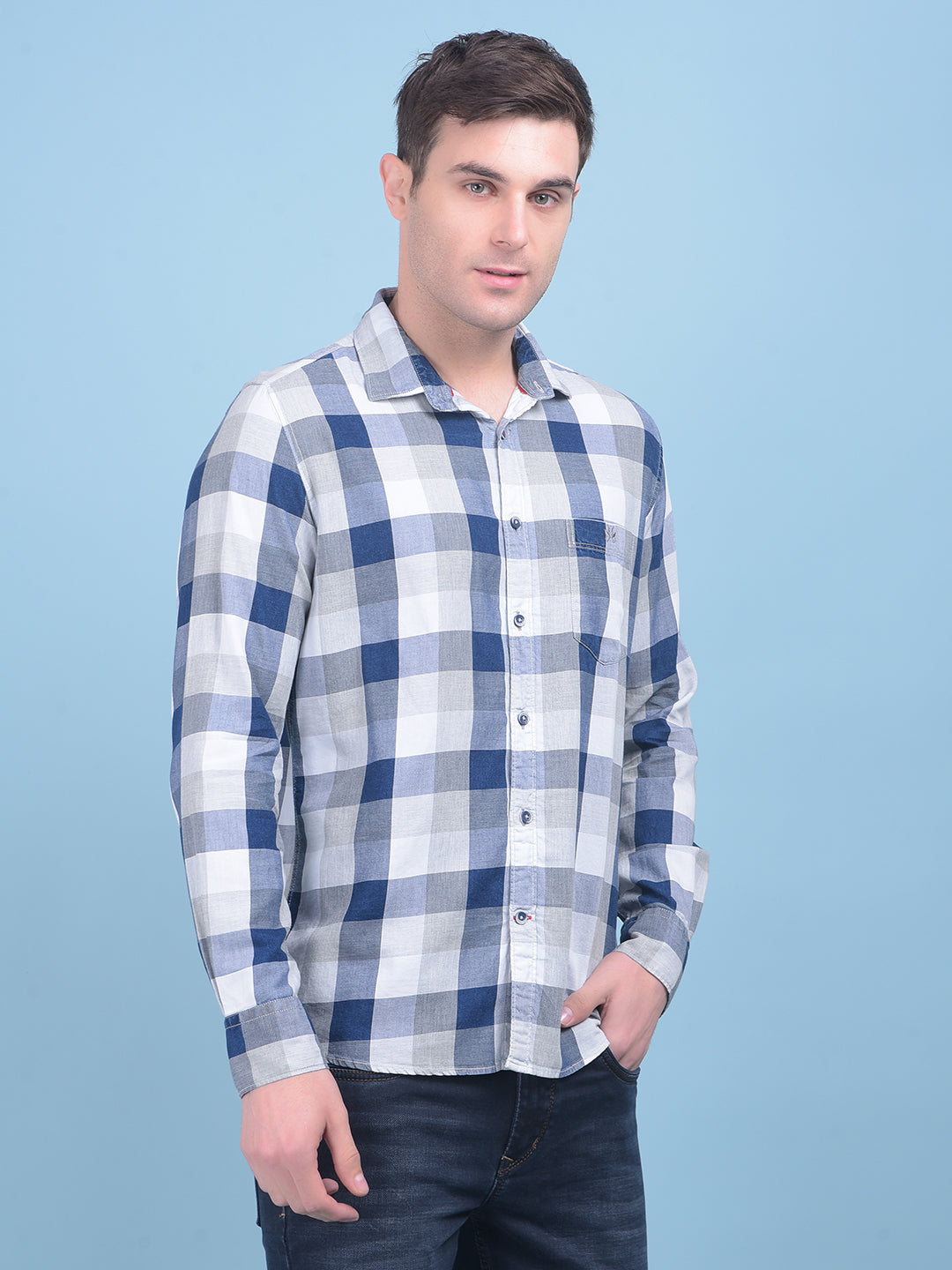 Grey Tartan Check 100% Cotton Shirt-Men Shirts-Crimsoune Club