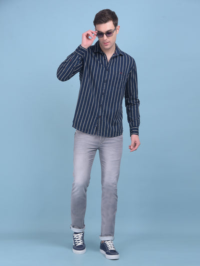 Black Vertical Striped 100% Cotton Shirt-Men Shirts-Crimsoune Club