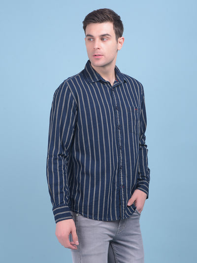 Black Vertical Striped 100% Cotton Shirt-Men Shirts-Crimsoune Club