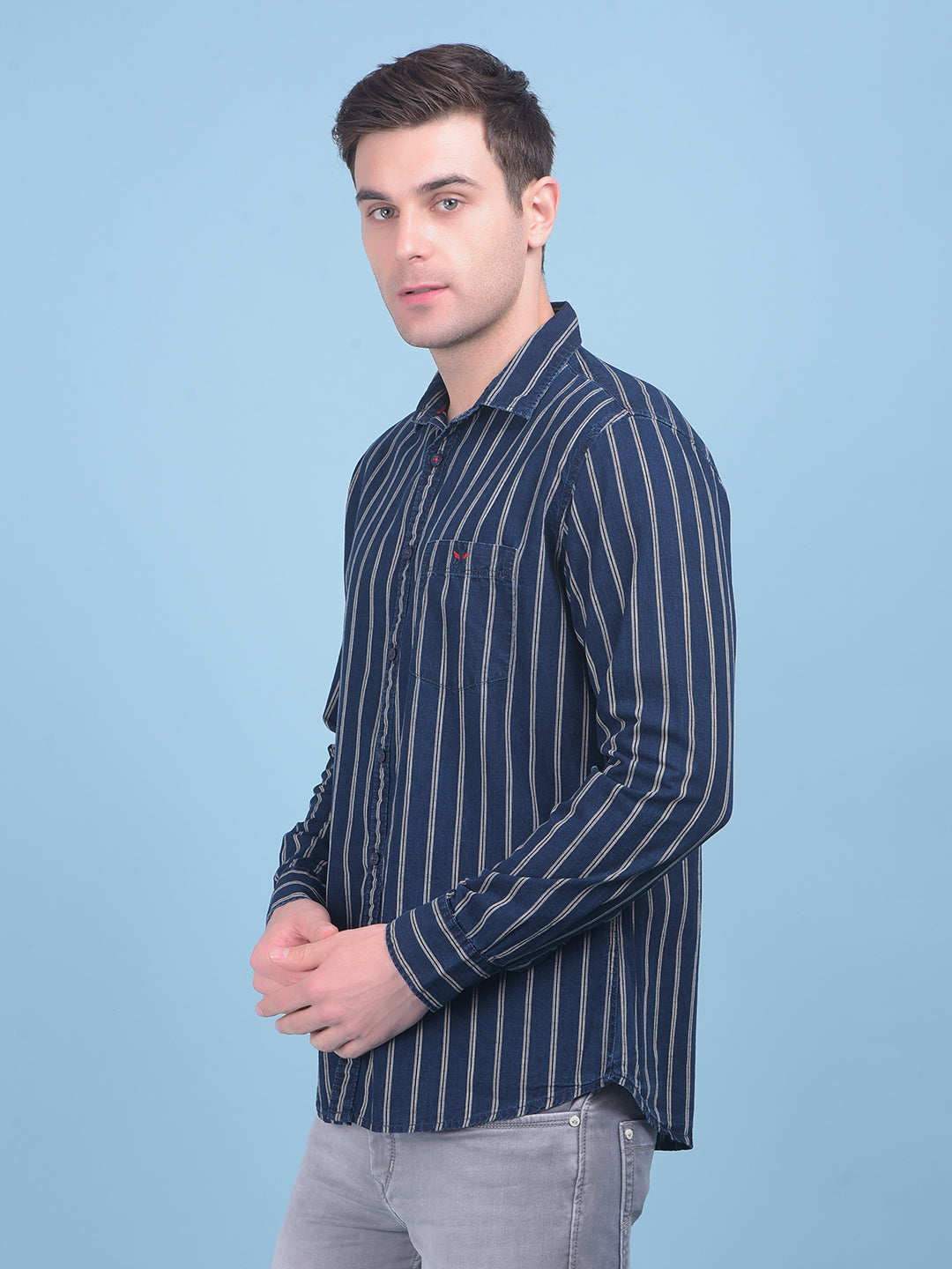 Black Vertical Striped 100% Cotton Shirt-Men Shirts-Crimsoune Club