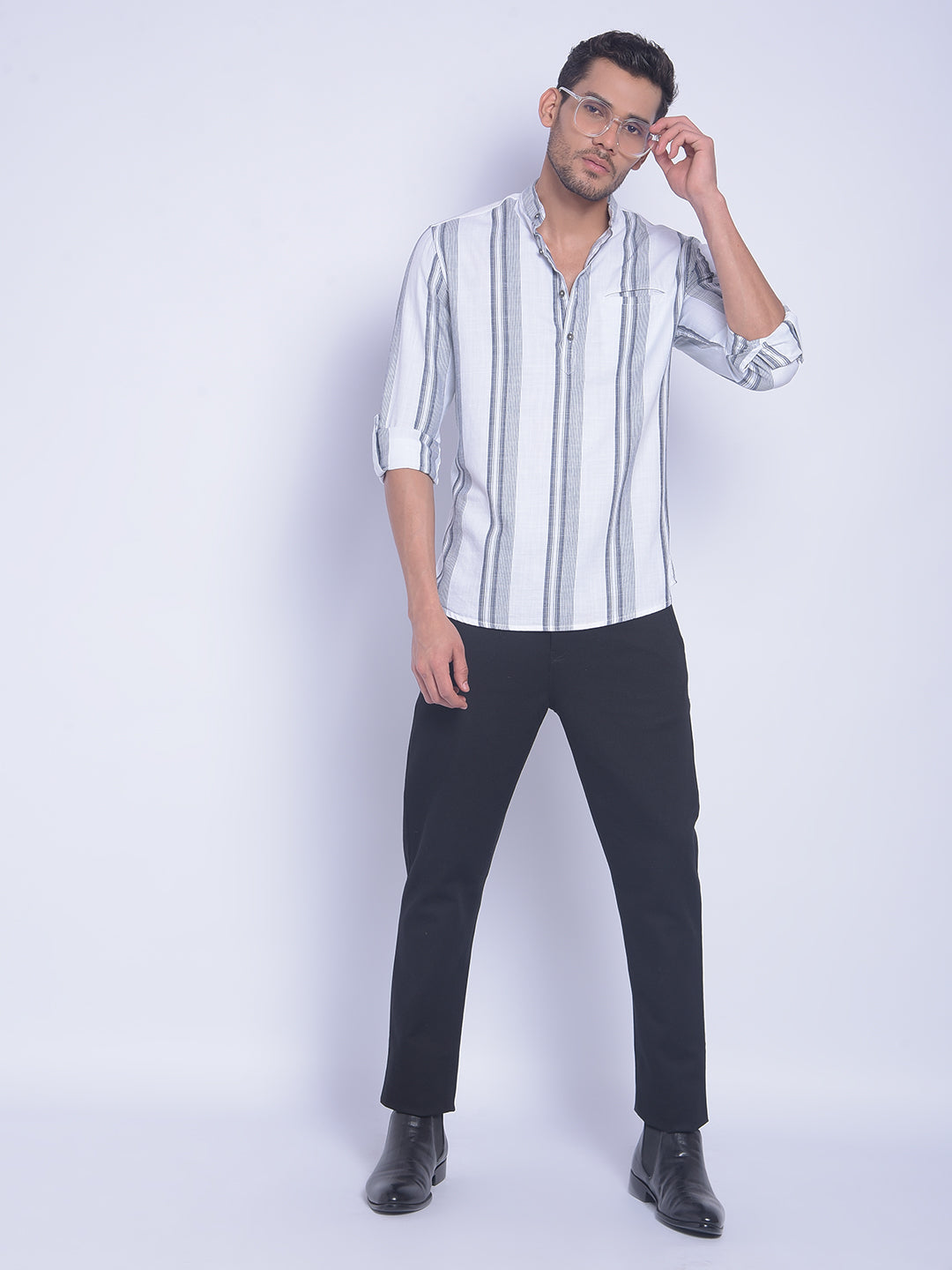 White Striped Shirt-Men Shirts-Crimsoune Club