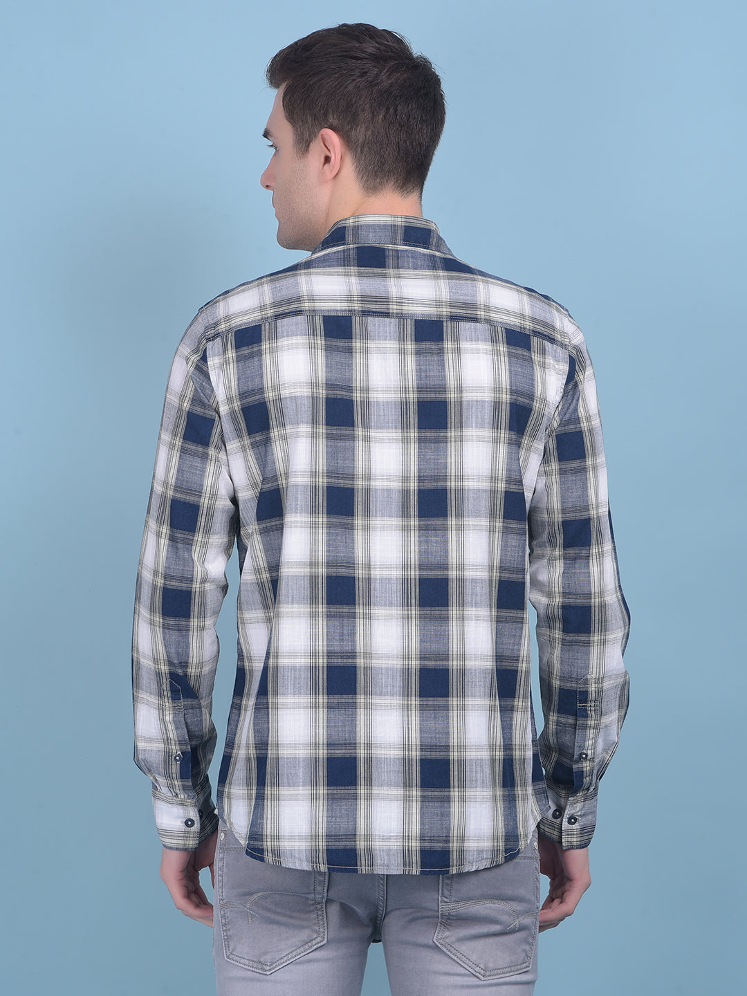 Blue Tartan Check 100% Cotton Shirt-Men Shirts-Crimsoune Club