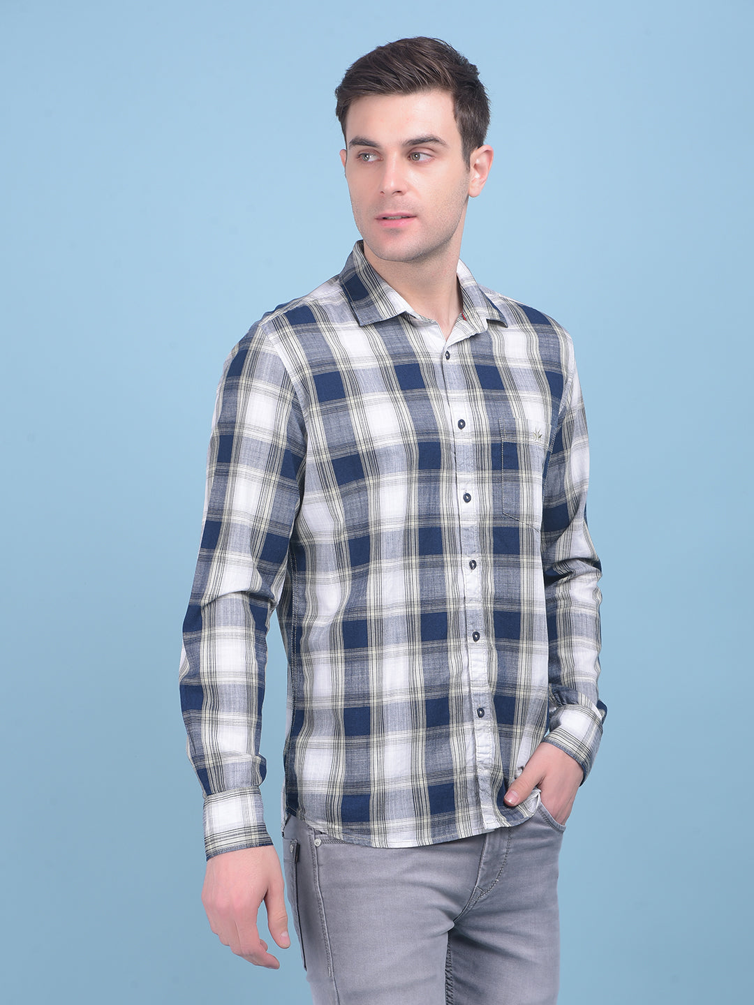 Blue Tartan Check 100% Cotton Shirt-Men Shirts-Crimsoune Club