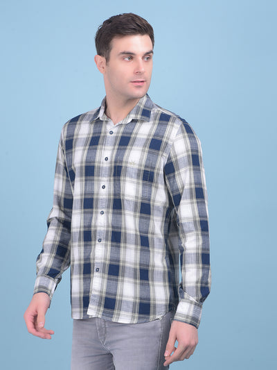 Blue Tartan Check 100% Cotton Shirt-Men Shirts-Crimsoune Club