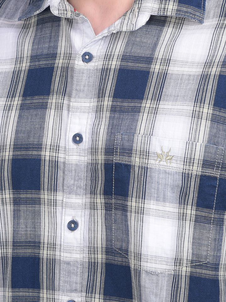 Blue Tartan Check 100% Cotton Shirt-Men Shirts-Crimsoune Club