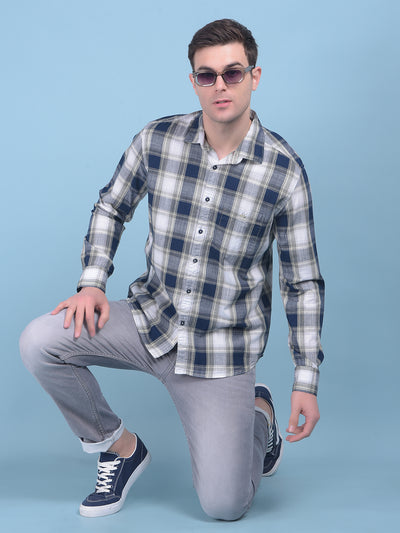 Blue Tartan Check 100% Cotton Shirt-Men Shirts-Crimsoune Club