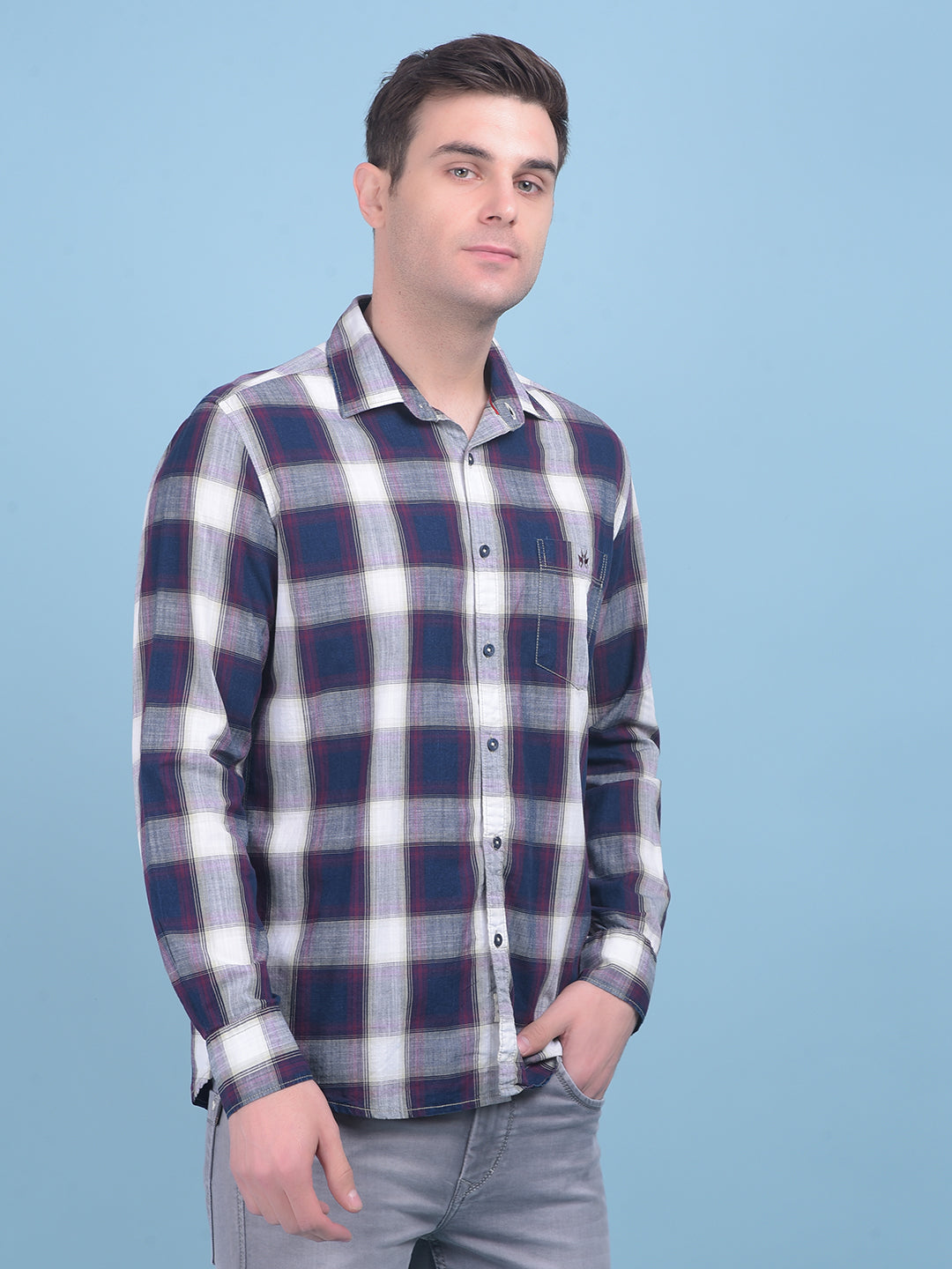 Wine Tartan Check 100% Cotton Shirt-Men Shirts-Crimsoune Club