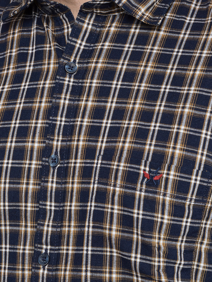 Mustard Checked 100% Cotton Shirt-Men Shirts-Crimsoune Club