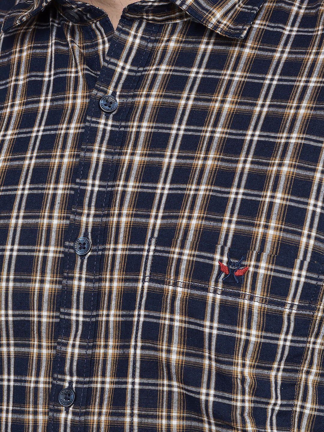 Mustard Checked 100% Cotton Shirt-Men Shirts-Crimsoune Club