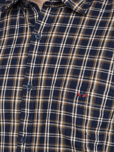 Mustard Checked 100% Cotton Shirt-Men Shirts-Crimsoune Club