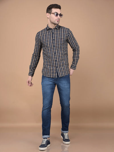 Mustard Checked 100% Cotton Shirt-Men Shirts-Crimsoune Club