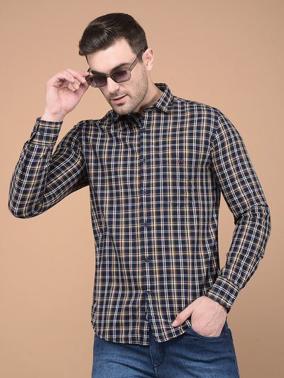 Mustard Checked 100% Cotton Shirt-Men Shirts-Crimsoune Club