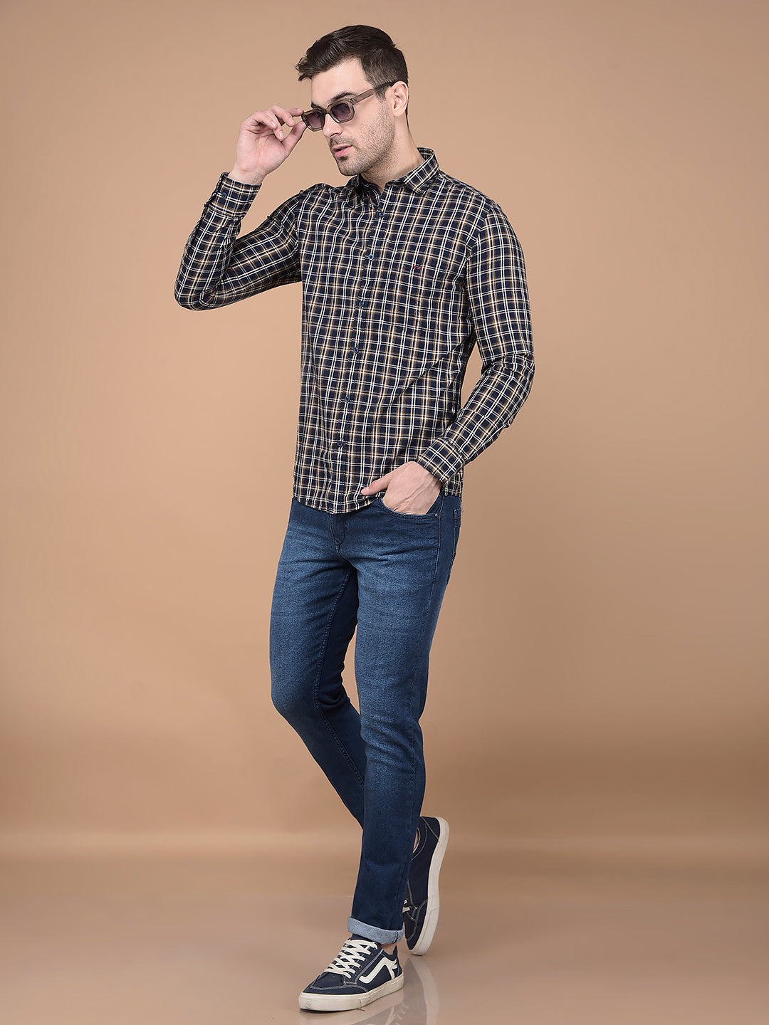 Mustard Checked 100% Cotton Shirt-Men Shirts-Crimsoune Club