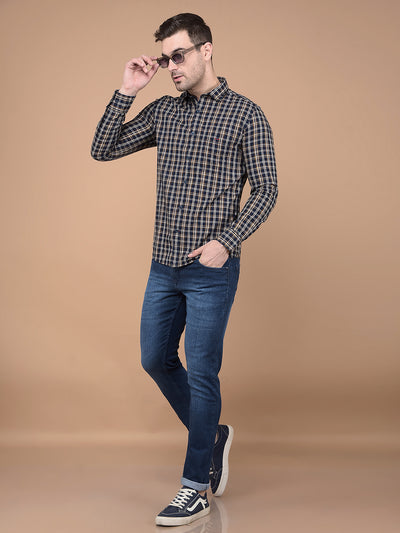 Mustard Checked 100% Cotton Shirt-Men Shirts-Crimsoune Club