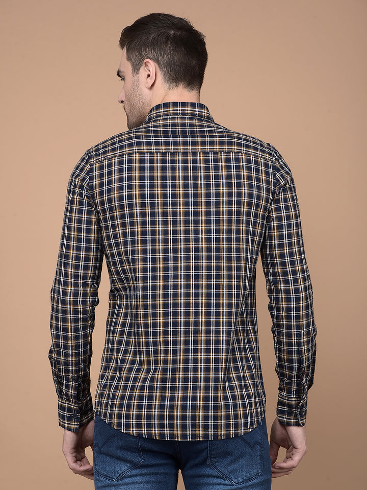 Mustard Checked 100% Cotton Shirt-Men Shirts-Crimsoune Club