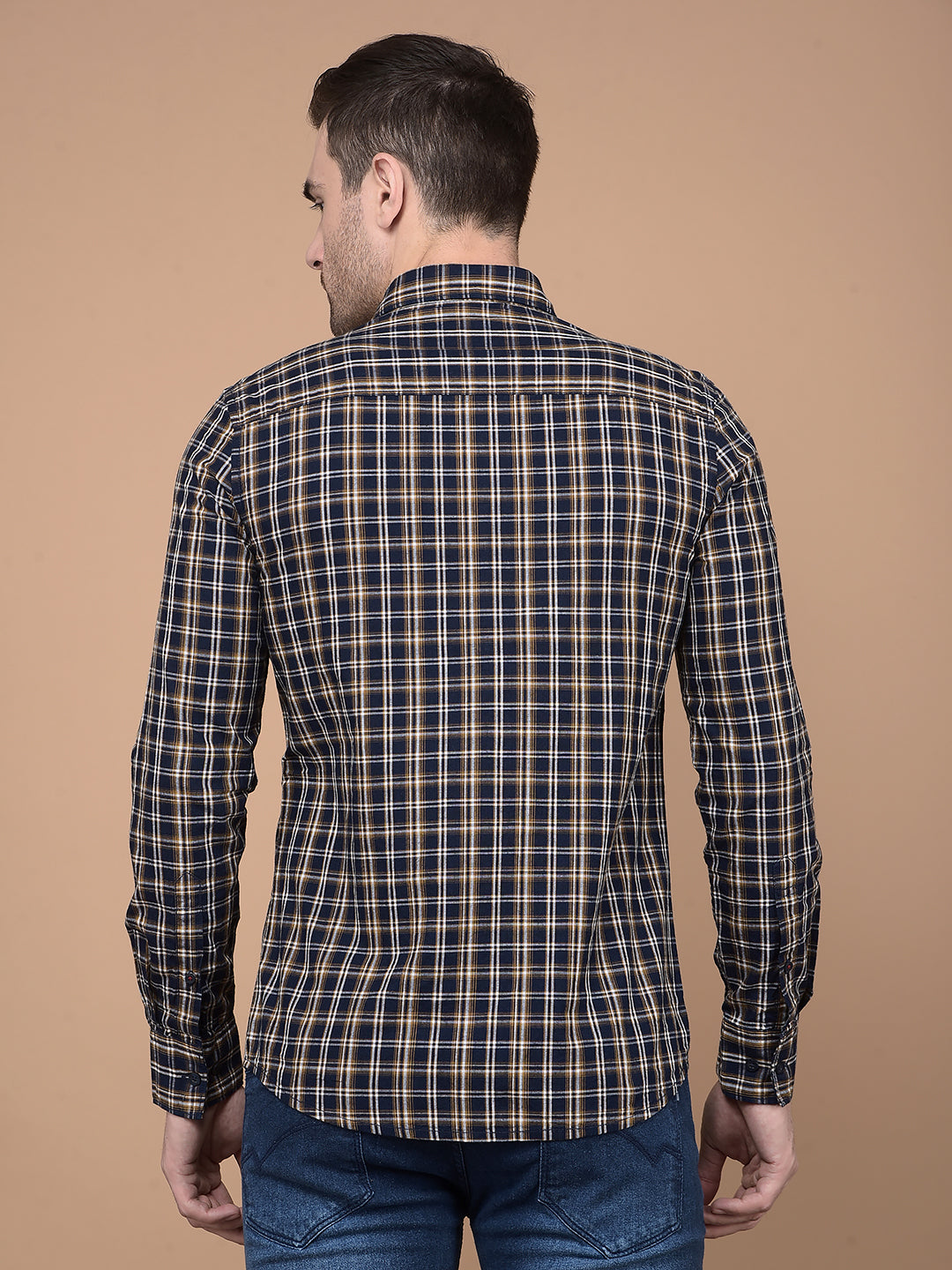 Mustard Checked 100% Cotton Shirt-Men Shirts-Crimsoune Club