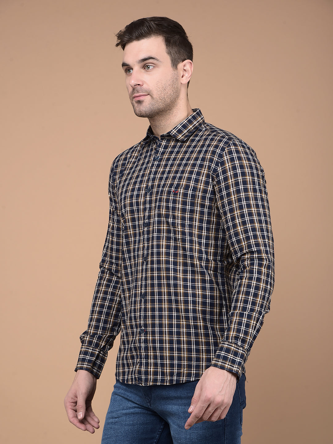 Mustard Checked 100% Cotton Shirt-Men Shirts-Crimsoune Club