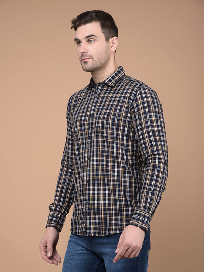 Mustard Checked 100% Cotton Shirt-Men Shirts-Crimsoune Club